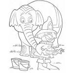 Dibujo para colorear Colorear Bombero Apagando Fuego Con La Trompa Del Elefante