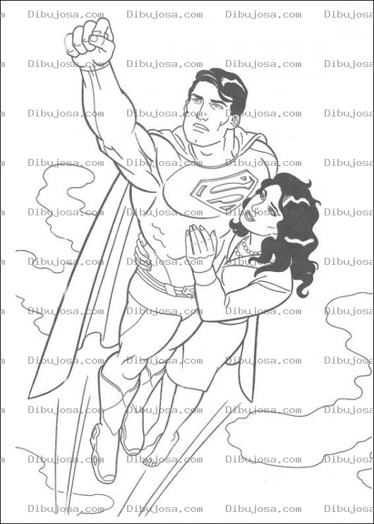 Dibujo para colorear Superman volando con su novia