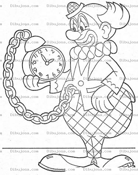 Dibujo para colorear Colorear Payaso Viendo La Hora
