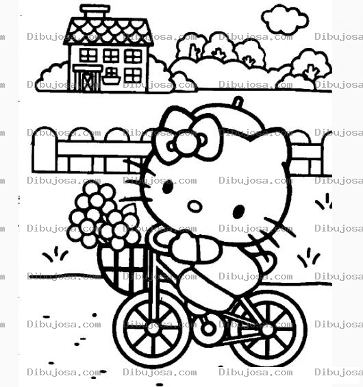 Dibujo para colorear hello kitty en bicicleta