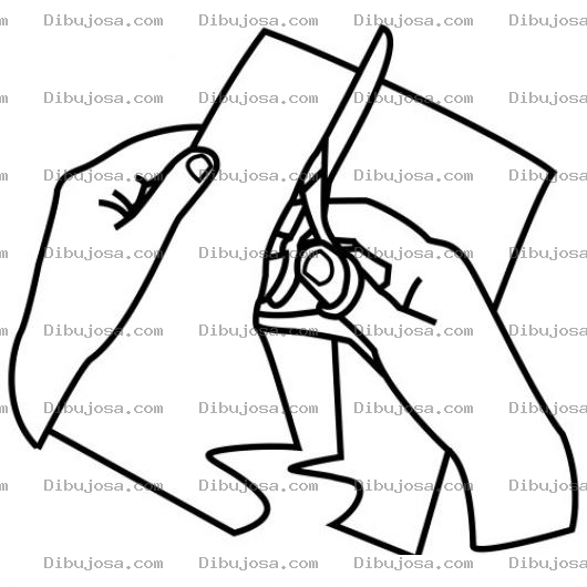 Dibujo para colorear Colorear Manos Cortando Un Papel Con Una Tijera