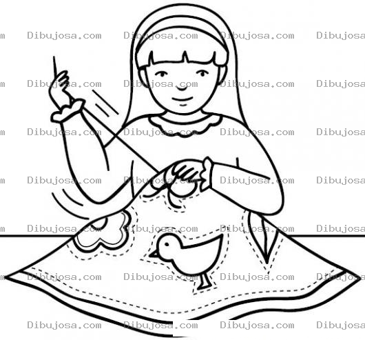 Dibujo para colorear Colorear Chica Cociendo A Mano