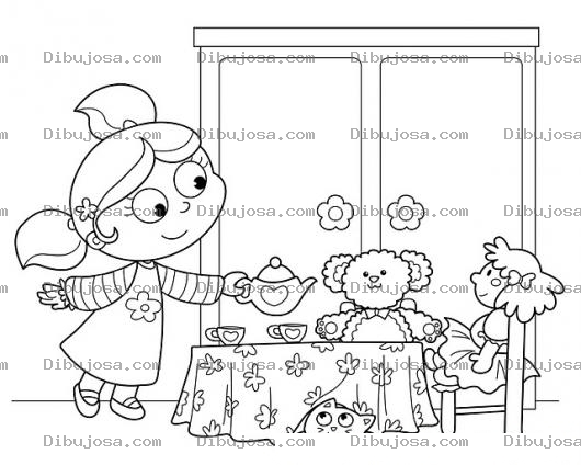 Dibujo para colorear Colorear Nena Jugando A Servir El Te