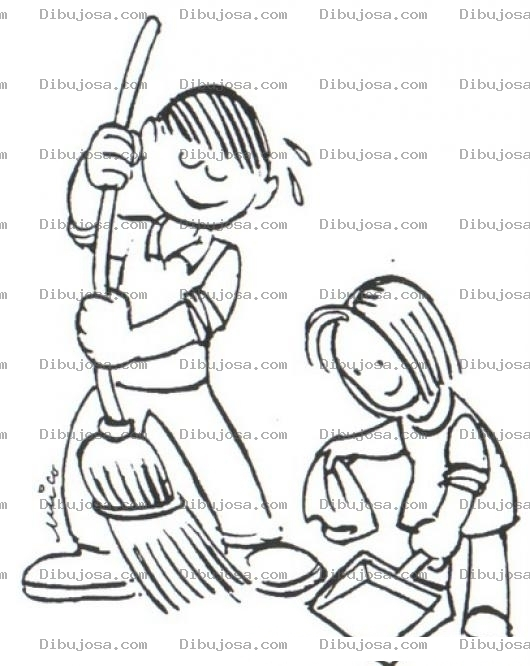 Dibujo para colorear Colorear Hermanos Barriendo El Piso