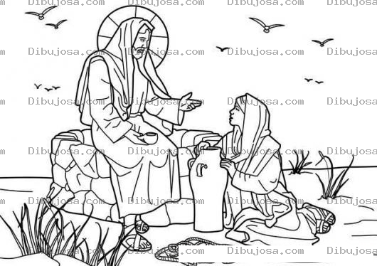 Dibujo para colorear Dibujo para pintar a Jesus con la Mujer Samaritana