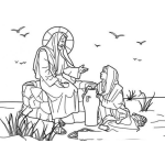 Dibujo para colorear Dibujo para pintar a Jesus con la Mujer Samaritana