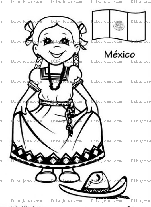 Dibujo para colorear Chica Mexicana Para Colorear