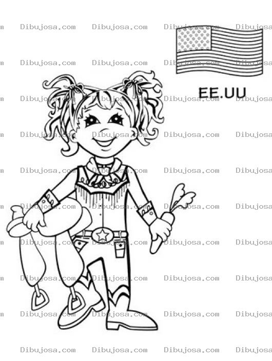 Dibujo para colorear Chica Estadounidense Para Colorear