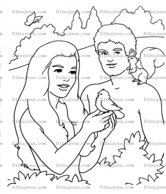 Dibujo para colorear Dibujo de Adan y Eva en el Eden