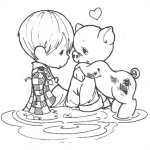 Dibujo para colorear Dibujo de un nino con un cerdo para dibujar