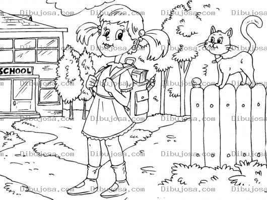 Dibujo para colorear Chica Entrando Al Colegio Para Colorear