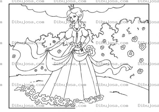 Dibujo para colorear Princesa En Jardin De Rosas Para Colorear