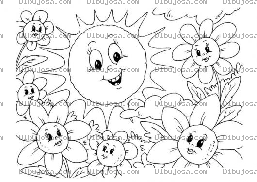 Dibujo para colorear Colorear Sol Con Flores
