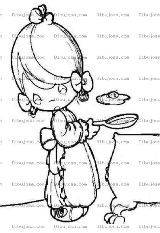 Dibujo para colorear Nina de Precious Moments cocinando un huevo