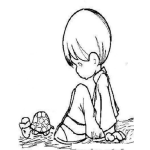 Dibujo para colorear Dibujo de una tortuga y un nino de Precious Moments