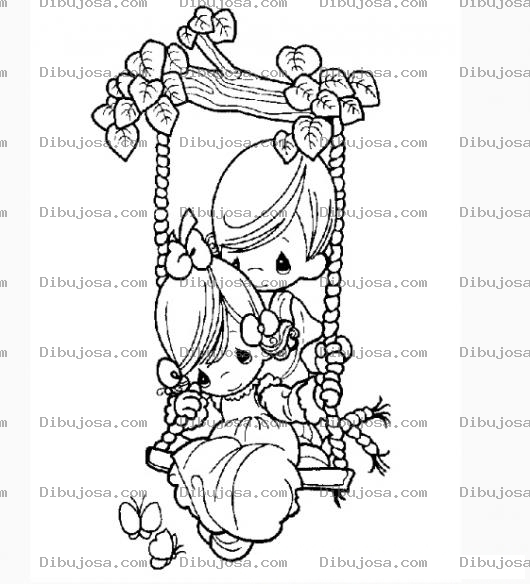 Dibujo para colorear Novios de Precious Moments en un columpio