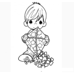 Dibujo para colorear Nini de Precious Moments en un columpio con un barrilet