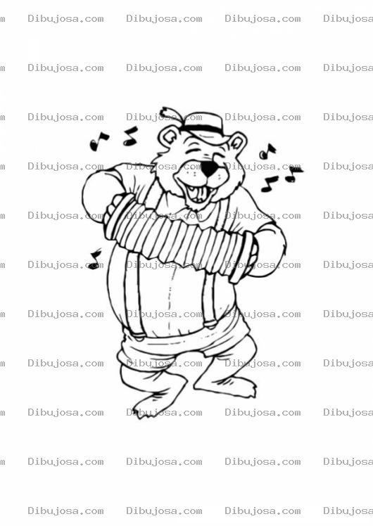 Dibujo para colorear Oso Con Acordion Para Colorear
