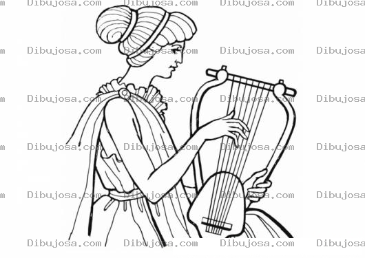 Dibujo para colorear Mujer Tocando El Arpa Para Colorear