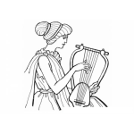 Dibujo para colorear Mujer Tocando El Arpa Para Colorear