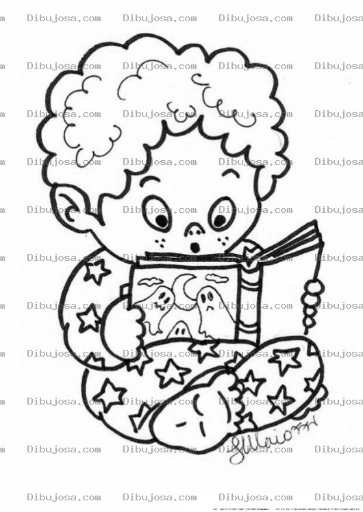 Dibujo para colorear Colorear Bebeb Leyendo Libro De Miedo