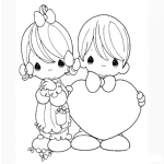 Dibujo para colorear Novios de Precius Moments con un corazon para pintar