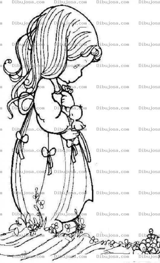 Dibujo para colorear Nina con patito de Precios moments para colorear