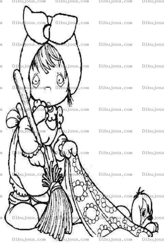 Dibujo para colorear Nina de Precios moments con una escoba para colorear