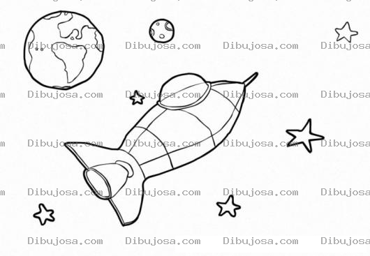 Dibujo para colorear Colorear Nave Espacial Con Estrellas La Luna Y La Tierra
