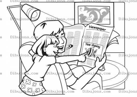 Dibujo para colorear Colorear Papap Leyendo El Periodico Con Su Hija