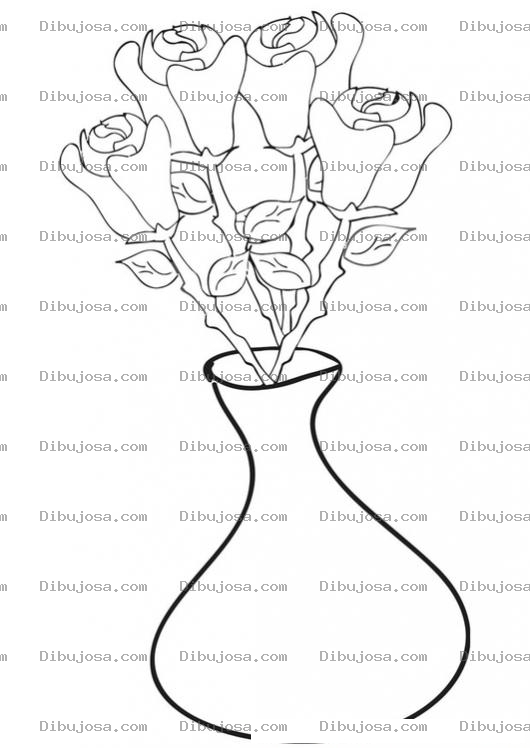 Dibujo para colorear Colorear Florero Con 4 Rosas