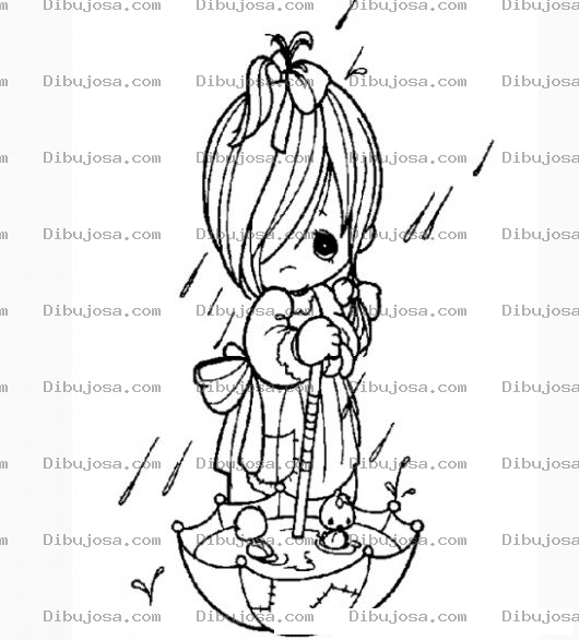 Dibujo para colorear Pintar a una Nina de precios moments con una sombrilla alrevez