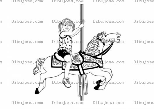 Dibujo para colorear Colorear Chica En Caballito De Carrousel