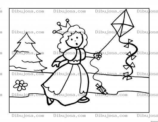 Dibujo para colorear Pintar Princesa jugando barrilete