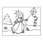 Dibujo para colorear Pintar Princesa jugando barrilete