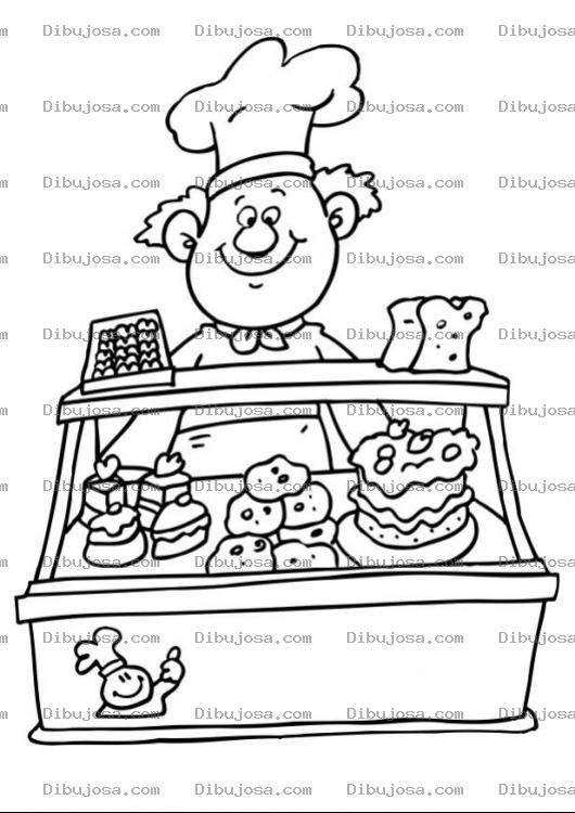 Dibujo para colorear Colorear Pastelero Con Mostrador De Pasteles