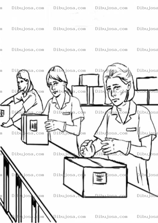 Dibujo para colorear Colorear Trabajadoras Empacando En Fabrica