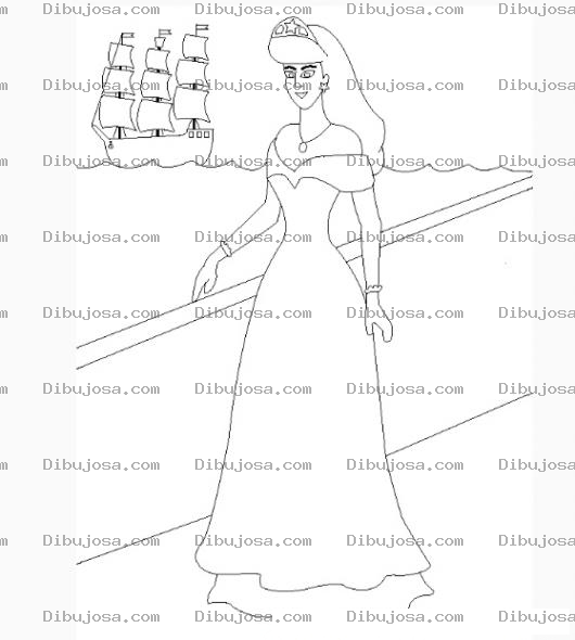 Dibujo para colorear Pintar Princesa viendo un barco en el mar
