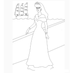 Dibujo para colorear Pintar Princesa viendo un barco en el mar