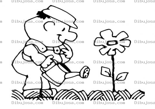 Dibujo para colorear Dibujo De Jardinero Regando Una Flor