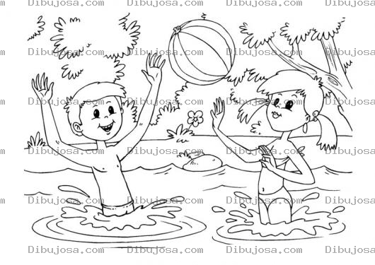 Dibujo para colorear Ninos Jugando En El Agua Para Colorear