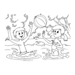 Dibujo para colorear Ninos Jugando En El Agua Para Colorear