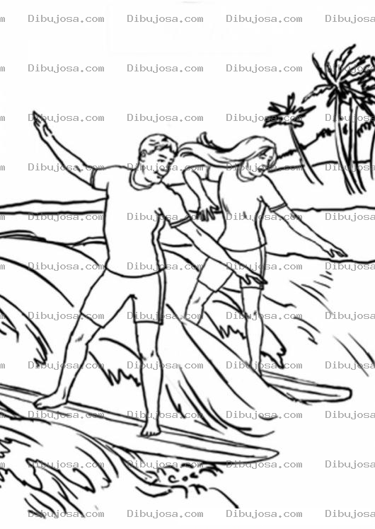 Dibujo para colorear Dibujo De Chicos Surfeando Para Colorear