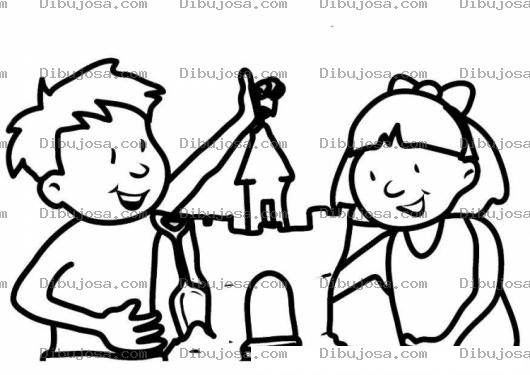 Dibujo para colorear Dibujo De Dos Hermanitos Haciendo Un Castillo De Arena