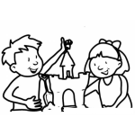 Dibujo para colorear Dibujo De Dos Hermanitos Haciendo Un Castillo De Arena