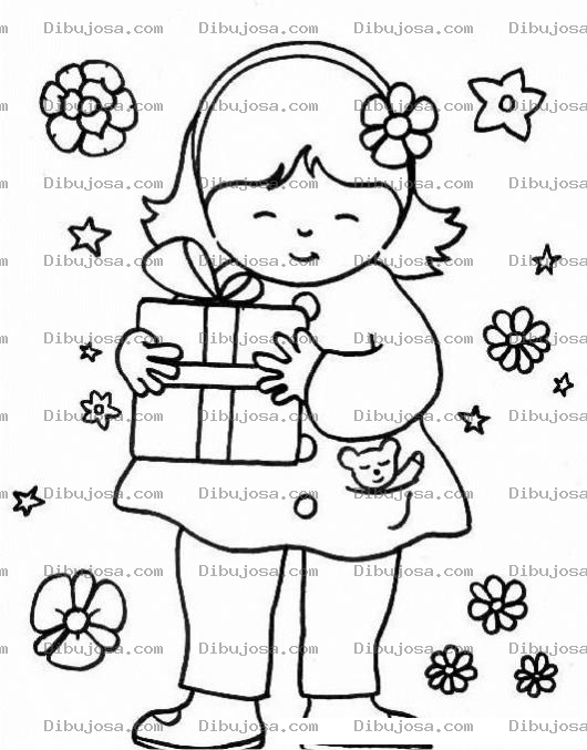 Dibujo para colorear Nena Con Regalo Para Colorear