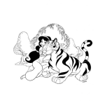 Dibujo para colorear Colorear Princesa con Tigre