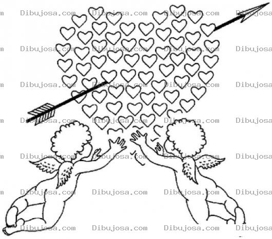 Dibujo para colorear Cupidos Con Corazones Para Colorear