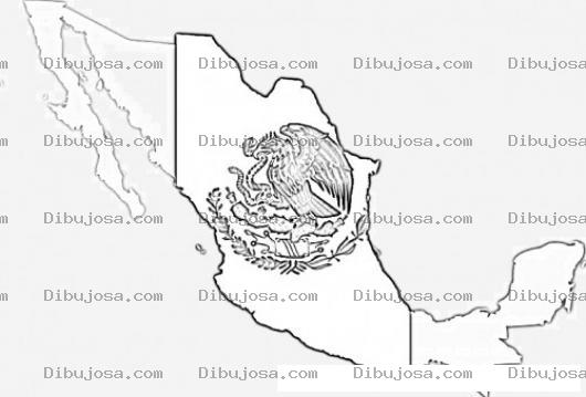 Dibujo para colorear Mapa De Mexico Con La Bandera De Mexico Y El Escudo De Mexico Para Colorear