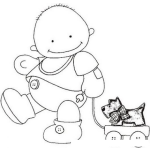 Dibujo para colorear Bebe Jalando Su Carrito